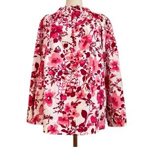 COLLYN RAYE Cotton Ruffle Collar Neck Top Red & White Floral Long Sleeve Blouse